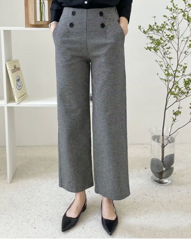 韓國直送ELTOO雙排紐裝飾直筒褲 (韓國女裝) - 69530 - 秋冬新品單件85折 (輸入15%)